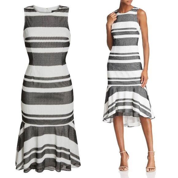 NWT Adrianna Papell Kang Kang Striped Trumpet Midi Dress Black & White Size 14 - Picture 9 of 15